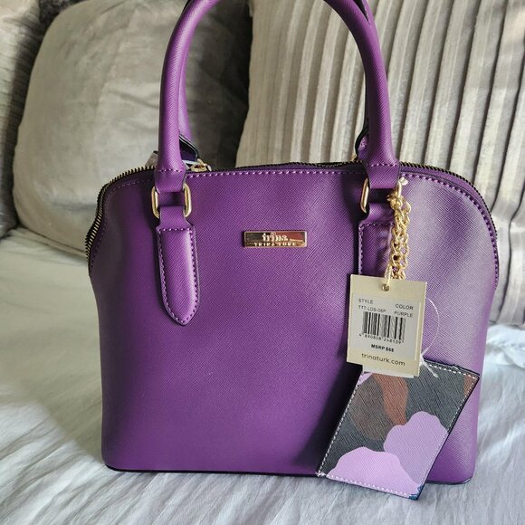Trina Turk Purple Tote, Detachable strap, Dual handle, goldtone hardware, NWT. - Picture 4 of 11